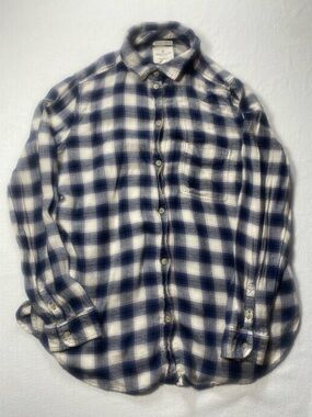 American Eagle Outfitters Boyfriend Fit Navy and White Plaid Button-Up Shirt